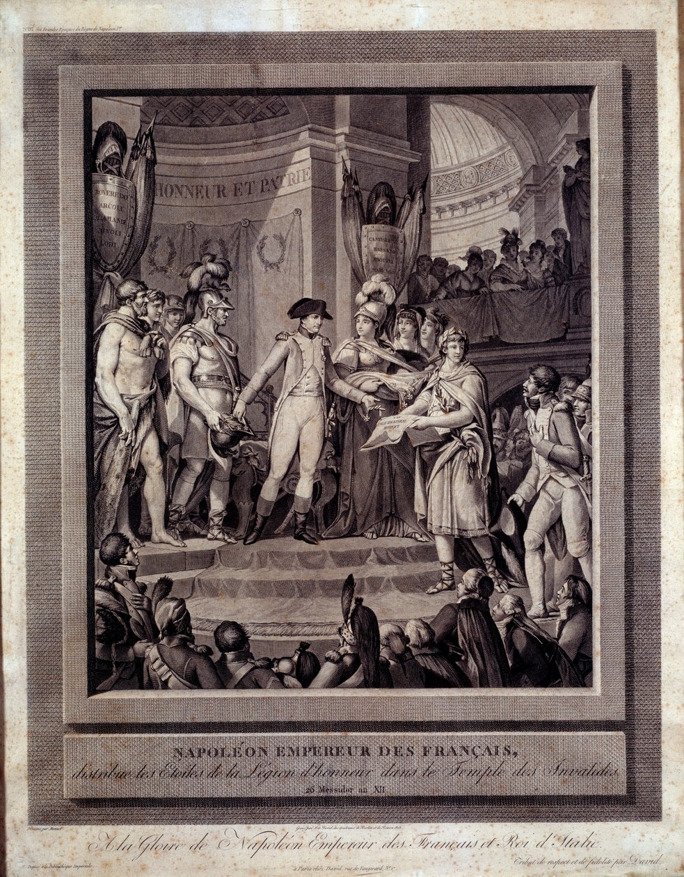 قام نابليون بتوزيع نجوم وسام جوقة الشرف على Invalides 26 messidor an XII. نقش تشارلز مونيه (1732 - Ap 1808) بواسطة تشارلز مونيه