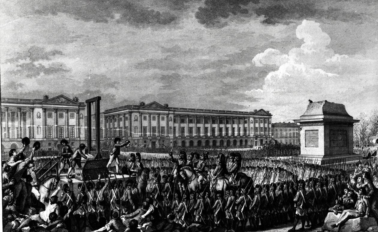 يوم 21 يناير 1793: وفاة لويس السادس عشر (1754-93) في مكان الثورة ، نقشها إيزيدور ستانيسلاس هيلمان (1743-1809) 1793 بواسطة تشارلز مونيه