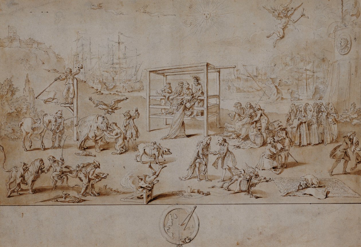 العرق الأوروبي: رسم كاريكاتوري استعاري عن حالة أوروبا السياسية في 1738-179 ، بواسطة تشارلز موسلي