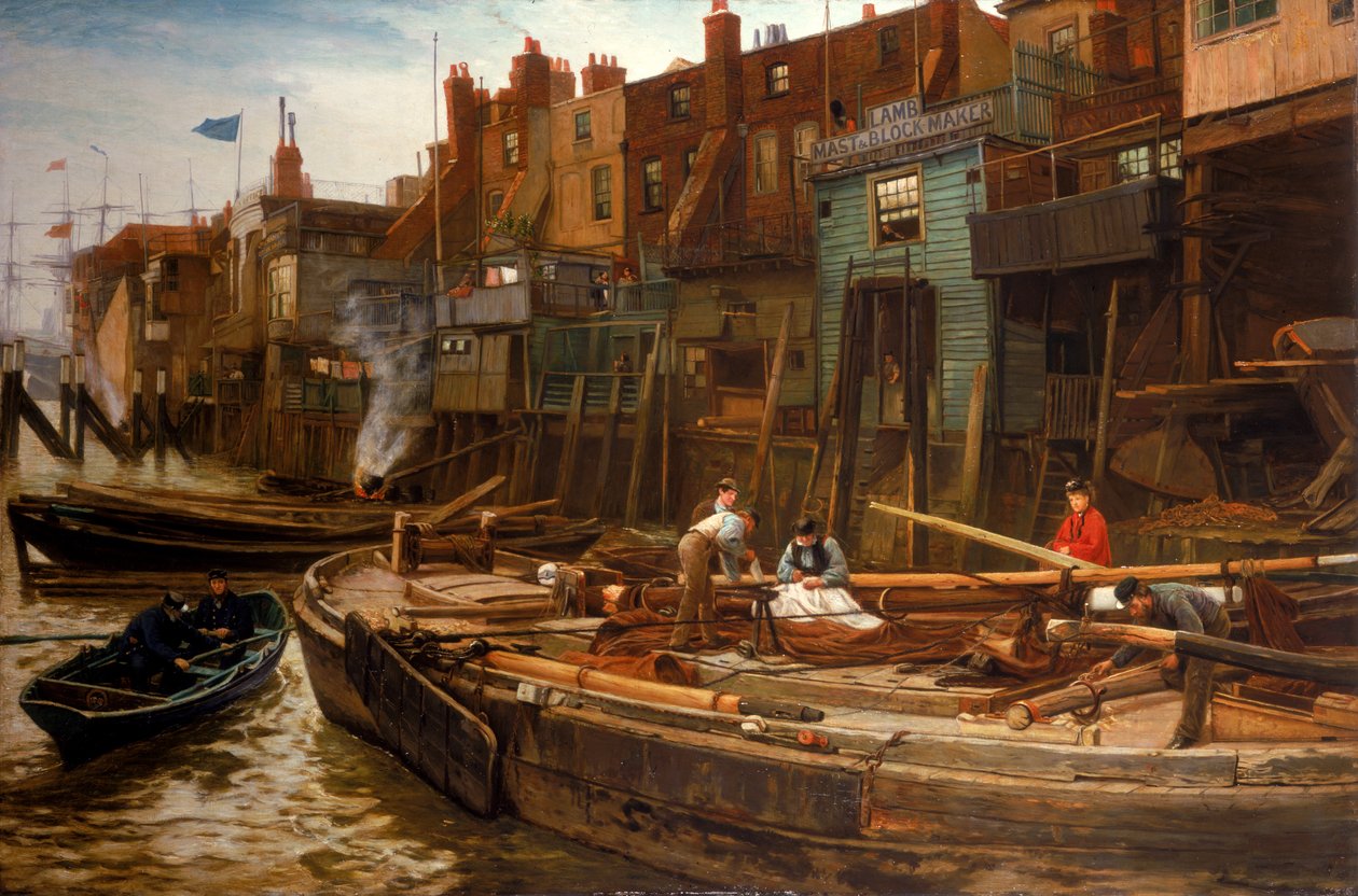 نهر لندن - The Limehouse Barge-Builders ، 1877 بواسطة تشارلز نابير هيمي