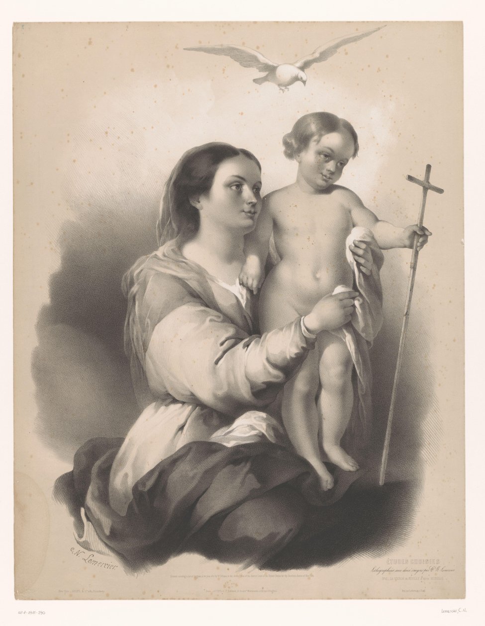 مادونا مع طفل واقف في حجرها La Vierge de Seville (العنوان على الكائن) دراسات لفنانين مختارين (عنوان المسلسل) اختيارات Études (عنوان السلسلة على الكائن) بواسطة تشارلز نيكولا ليميرسييه