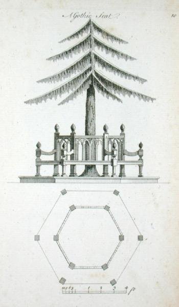 مقعد قوطي ، من `` هندسة الزينة في الذوق القوطي والصيني والحديث '' ، تم نشره عام 1758 (نقش) بواسطة تشارلز أوفر