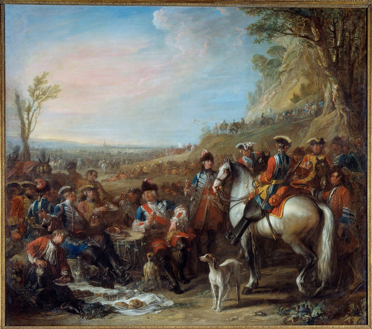 إيقاف الرماة على ظهور الخيل من منزل الملك (1734). في المنتصف ، السيد دي كريل ، القائد. لوحة تشارلز باروسيل (1688 - 1752) بواسطة تشارلز باروسيل