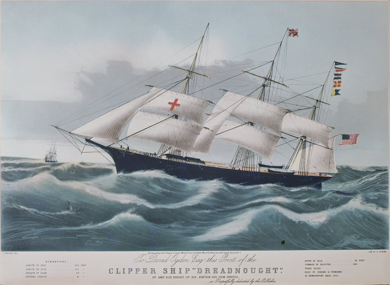 سفينة المقص الأمريكية 'Dreadnought' ، الطباعة الحجرية بواسطة Nathaniel Currier (1813-88) بواسطة تشارلز بارسونز
