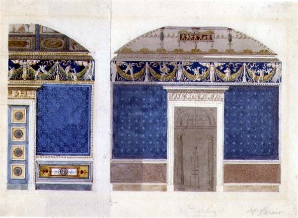 تصميم داخلي لقصر إمباير ، حوالي عام 1810 (ألوان مائية وغواش على ورق) بواسطة تشارلز بيرسييه