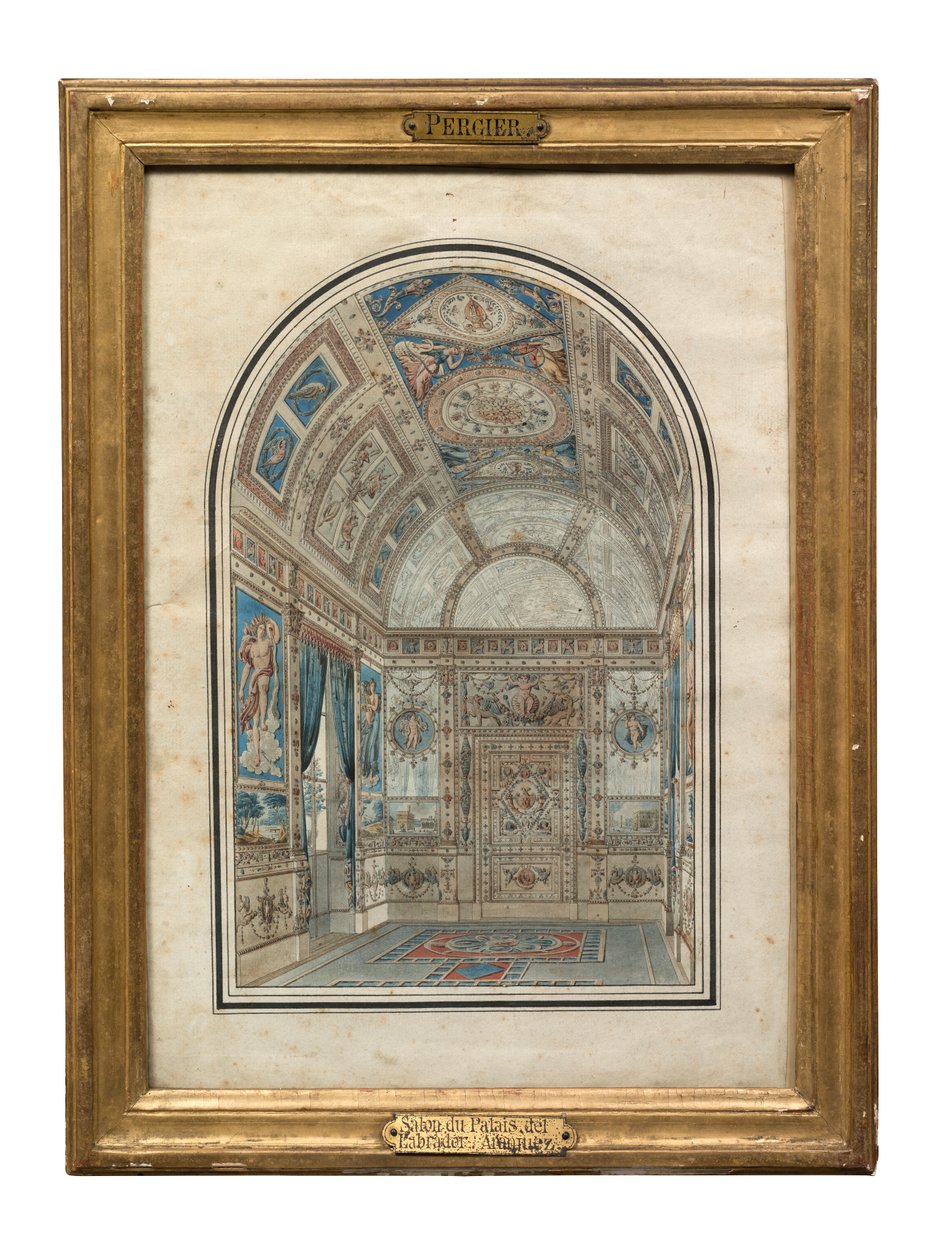 غرفة في كازا ديل لابرادور ، القصر الملكي في أرانجويز (قلم وحبر ومرحاض على ورق) بواسطة تشارلز بيرسييه