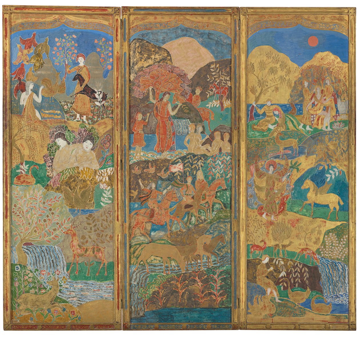 شاشة ثلاثية اللوحات ، حوالي 1916-17 (زيت وورقة ذهب على خشب جيسويد) بواسطة تشارلز برندرغاست