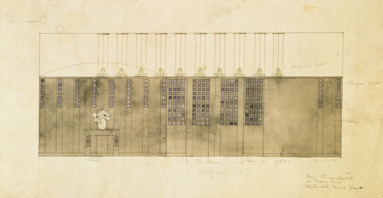تصميم للجدار والطاولة والأبواب ، 1905 (مرحاض فوق قلم وحبر على ورق) بواسطة تشارلز ريني ماكينتوش
