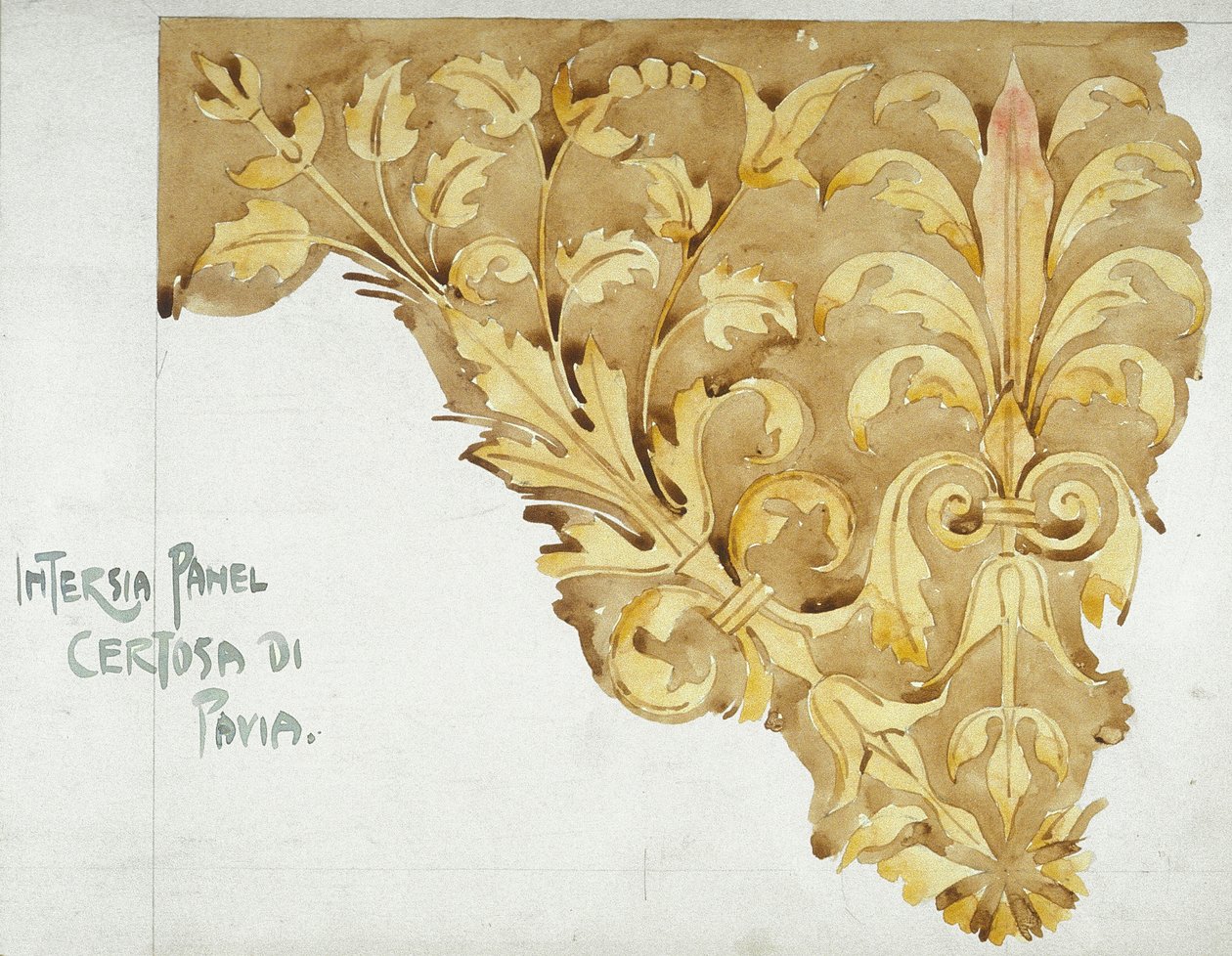 Intarsia Panel، Certosa di Pavia، 1891 (قلم رصاص وألوان مائية على ورق) بواسطة تشارلز ريني ماكينتوش