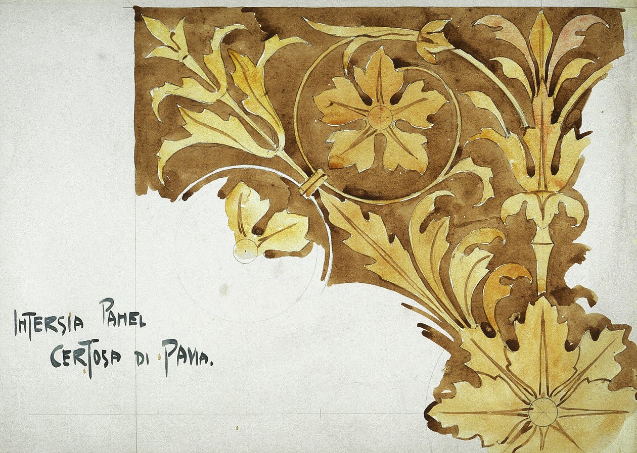 Intarsia Panel، Certosa di Pavia، 1891 (قلم رصاص وألوان مائية على ورق) بواسطة تشارلز ريني ماكينتوش