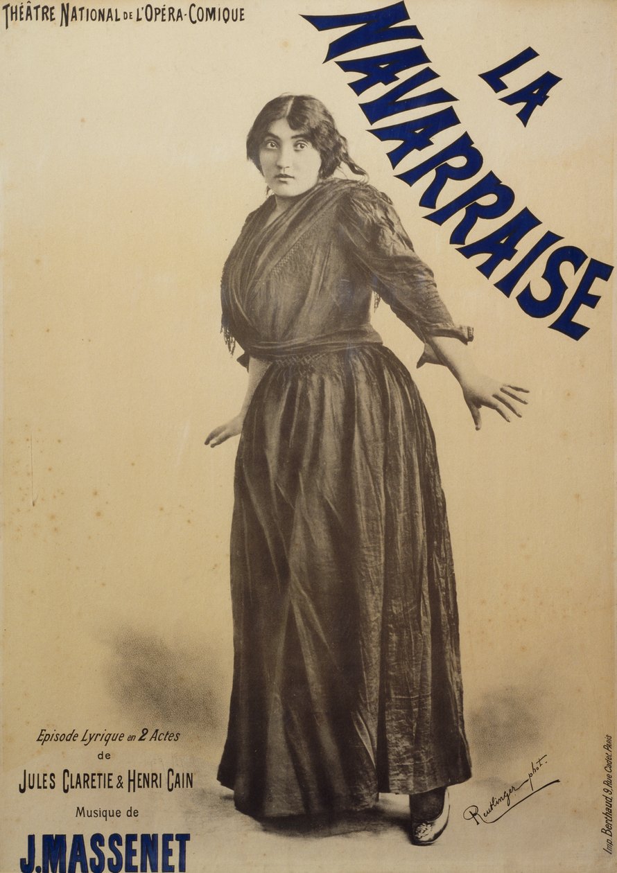 Poster for Navarraise, opera, libretto by Jules Claretie and Henri Cain, music by Jean Massenet, performed by Emma Calve, Poster for Opera-Comique in Paris بواسطة تشارلز ريوتلينجر