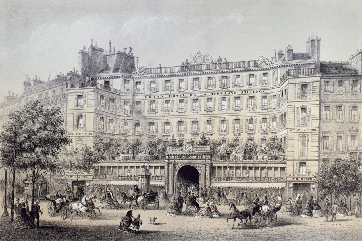 Boulevard Montmartre، Passage Jouffroy and Grand Hotel de la Terrasse Jouffroy، 1865 بواسطة تشارلز ريفيير