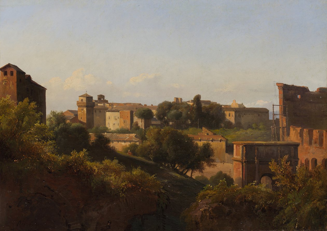 منظر للكولوسيوم وقوس قسطنطين من بالاتين ، كاليفورنيا. 1822-24. بواسطة تشارلز ريمون