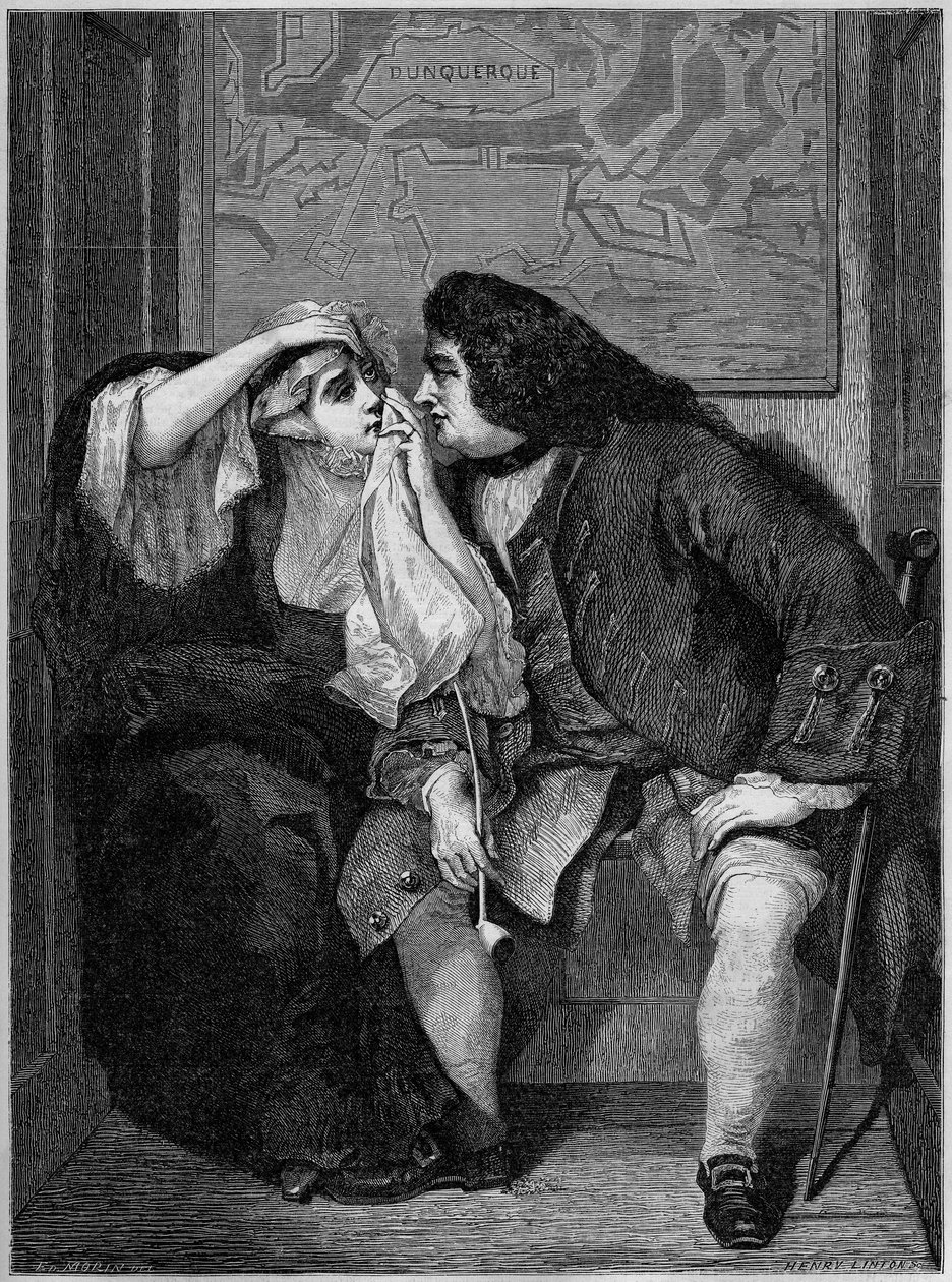 رسم توضيحي لرواية لورنس ستيرن "حياة وآراء تريسترام شاندي ، جنتلمان" (1713-1768): العم توبي والأرملة وادمان. من لوحة تشارلز روبرت ليزلي (1794-1859) في معرض مانشستر. نقش في "" Le Monde Illustré "" بواسطة تشارلز روبرت (بعد) ليزلي
