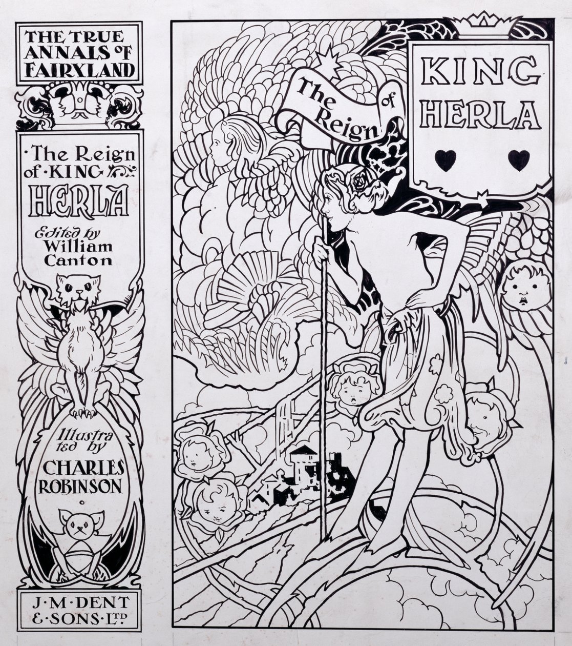 رسم توضيحي للغلاف الأمامي لـ The Annals of Fairyland ، The King of King Herla ، تم تحريره بواسطة William Canton ، تم نشره عام 1900 بواسطة تشارلز روبنسون