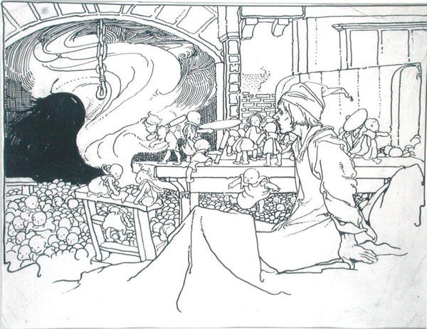 The Furious Host ، رسم توضيحي من "The True Annals of Fairyland - The Reign of the Old King" ، تم تحريره بواسطة JM Gibbon ، نُشر عام 1901 (القلم والحبر والألوان المائية أحادية اللون على الورق) بواسطة تشارلز روبنسون