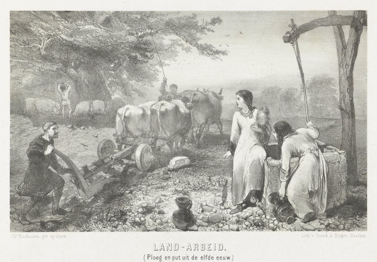 عمل الأرض (حرث وبئر من القرن الحادي عشر) (العنوان على الشيء) بواسطة تشارلز روتشوسن