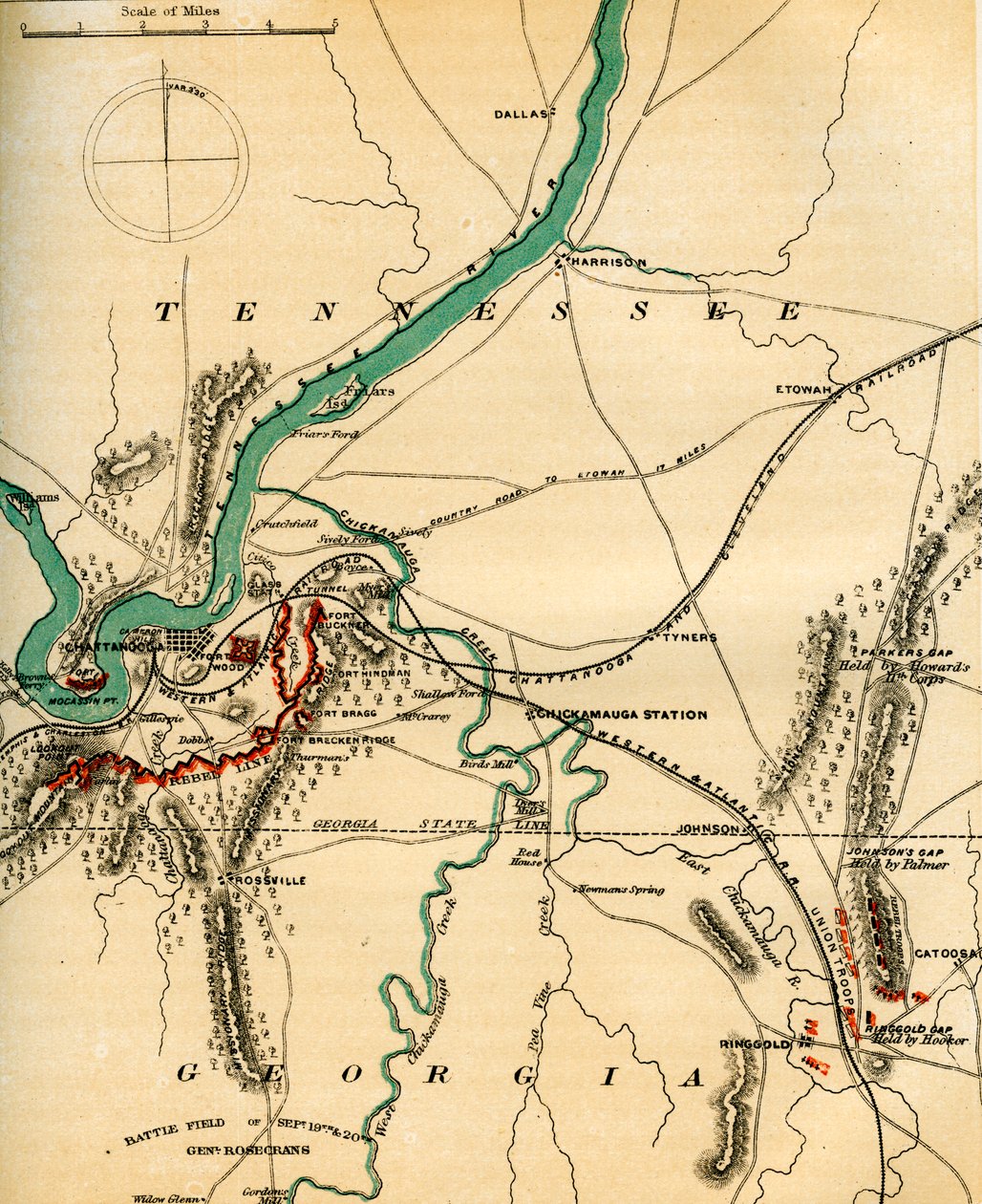 خريطة تشاتانوغا ودفاعاتها ، تينيسي ، 1862-1867. بواسطة تشارلز شول