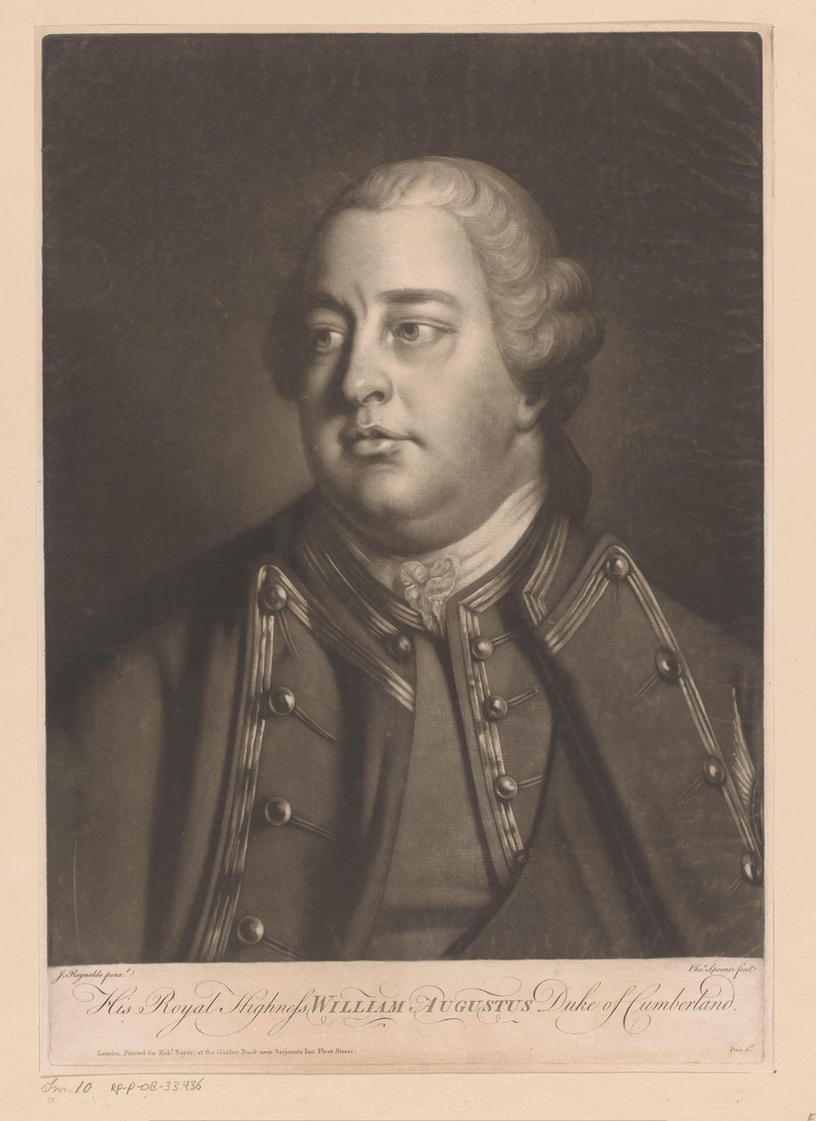 Portret van Willem Augustus van Cumberland صاحب السمو الملكي وليام أوغسطس دوق كمبرلاند (العنوان على وجوه) بواسطة تشارلز سبونر