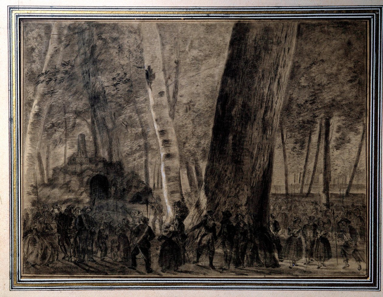 الثورة الفرنسية: "" جثمان جان بول مارات (1743-1793) مدفون في حديقة كورديليرز "" رسم لتشارلز تيفينين (1764-1838) 1793 فرساي ، متحف لامبينيت بواسطة تشارلز ثيفينين