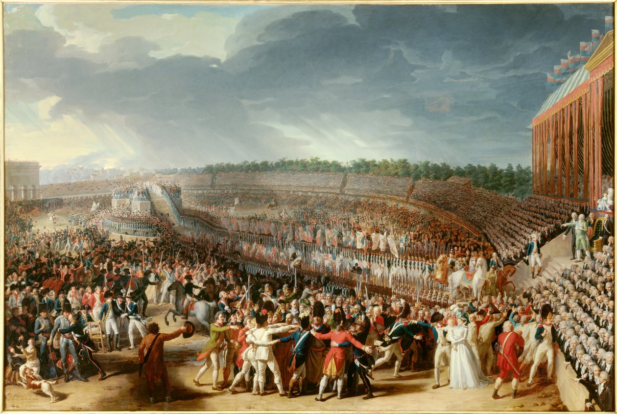 الثورة الفرنسية: "" عيد الاتحاد في 14 يوليو 1790 في تشامب دي مارس "" لوحة لتشارلز تيفينين (1764-1838) 1790 صن. 1،27x1،83 م باريس ، متحف كارنافالي بواسطة تشارلز ثيفينين