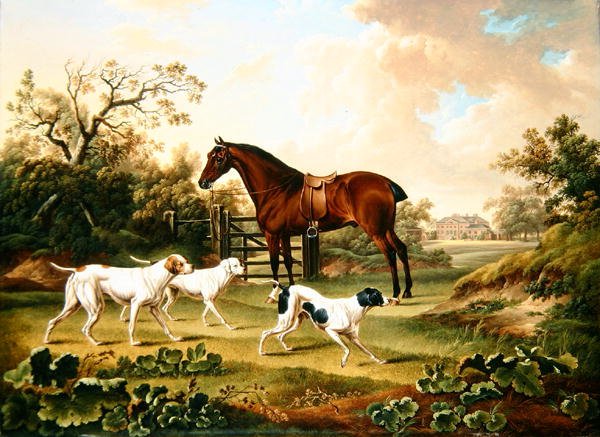 صياد خليج وثلاث مؤشرات في منظر طبيعي مع Lyston Hall Beyond (زيت على قماش) بواسطة تشارلز تاون