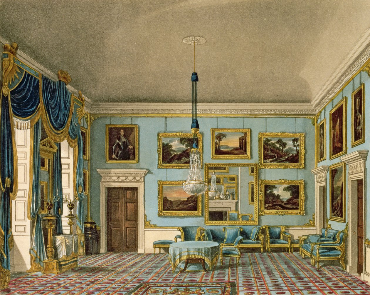 غرفة Blue Velvet في Buckingham House ، نقشها دانيال هافيل بواسطة تشارلز وايلد