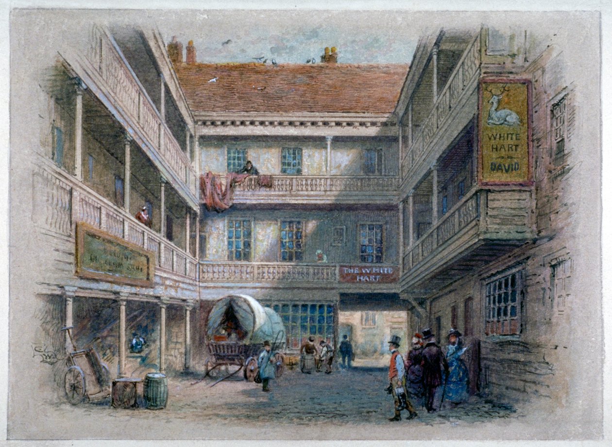 فناء فندق White Hart Inn، Borough High Street، Southwark، London، c1860 بواسطة تشارلز ويلكنسون