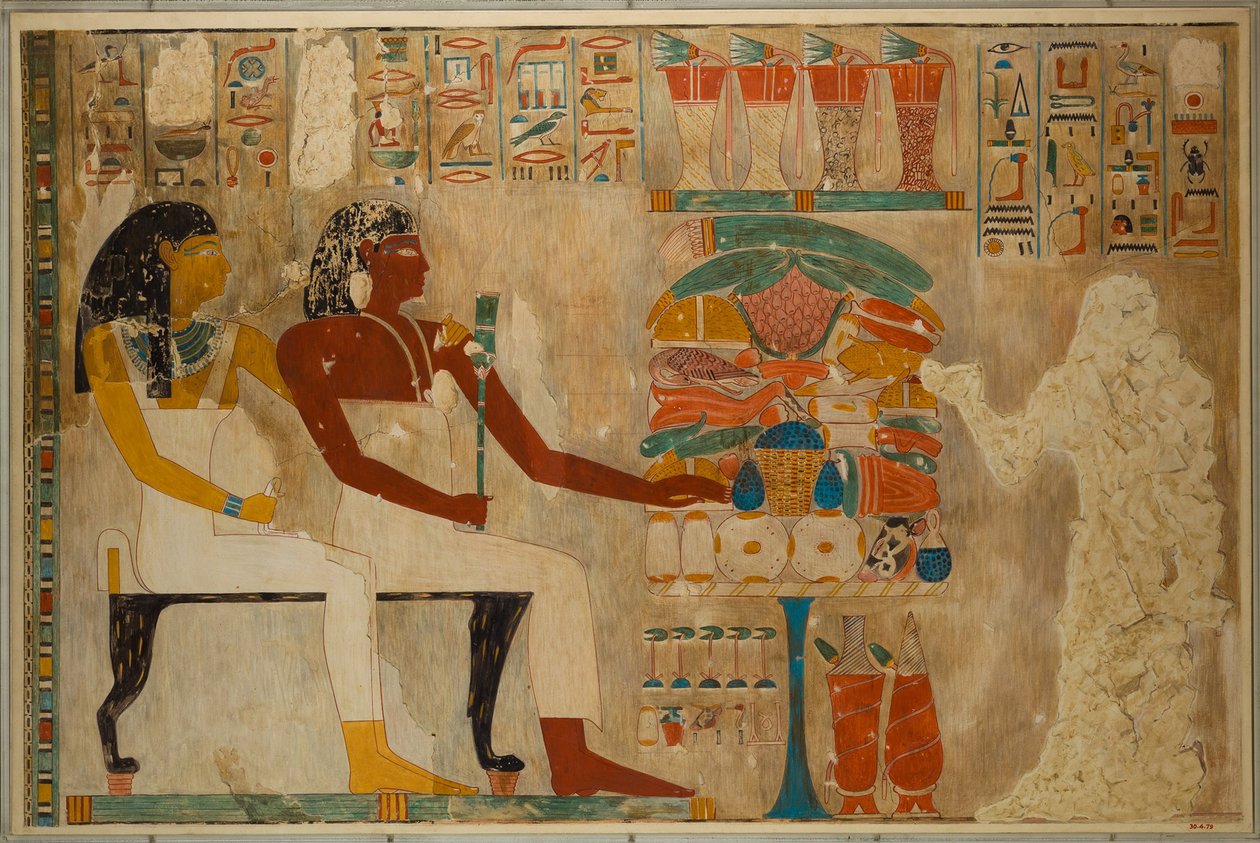 الوزير Rekhmire ووالدته Meryt مع عروض الطعام ، c.1928 (درجة الحرارة على الورق) بواسطة تشارلز ويلكنسون