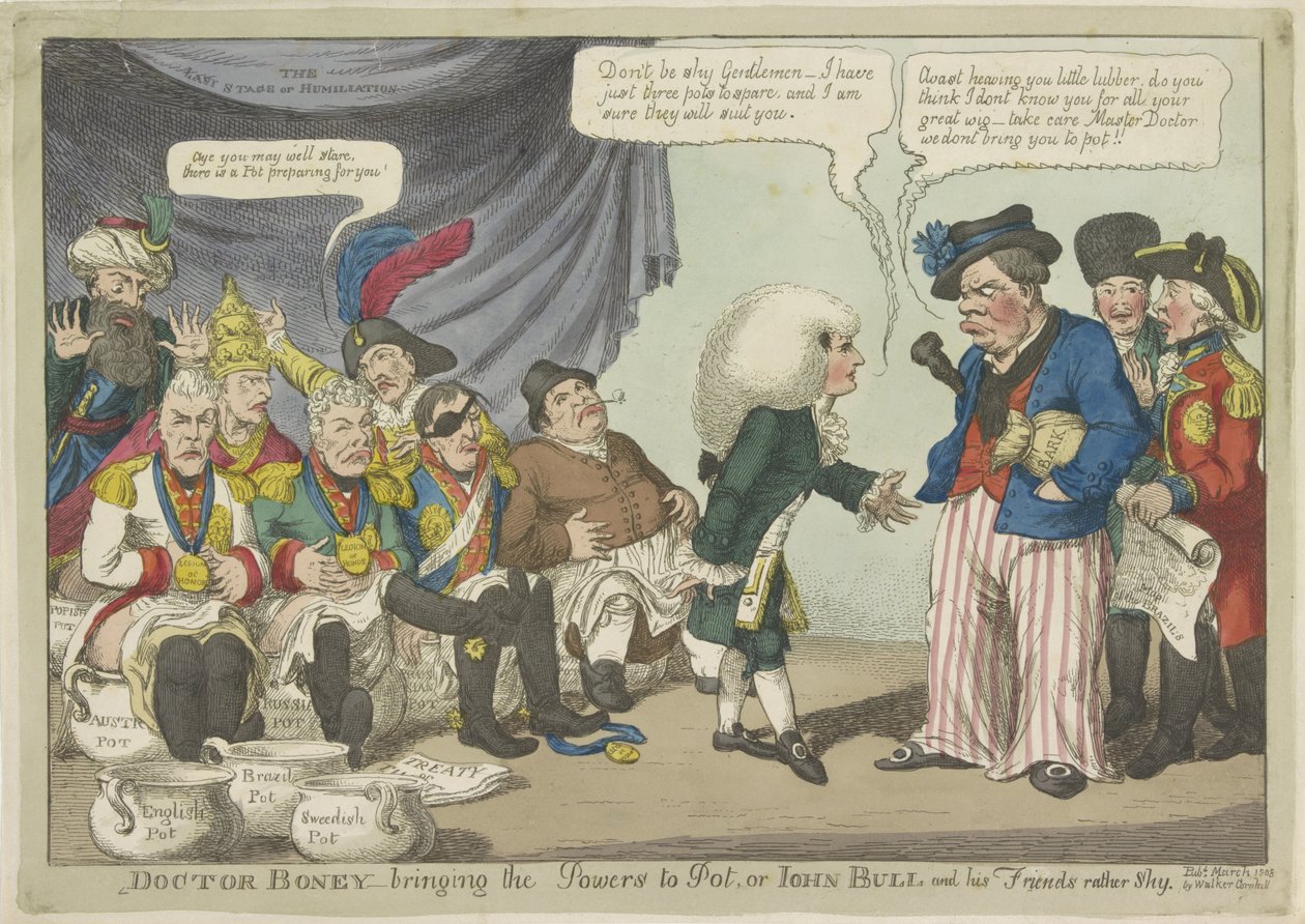 دوكتر نابليون زيت أوروبي فورستن أوب دي بوت ، 1808 دكتور بوني - جلب الصلاحيات إلى القدر ، أو جون بول وأصدقاؤه خجولون إلى حد ما (العنوان على الشيء) بواسطة تشارلز ويليامز