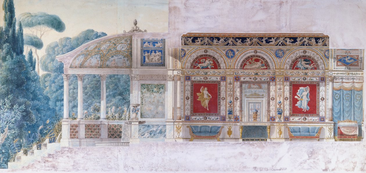 تصميم فندق Particulier على الشانزليزيه لهورتنس دي بوهارنيس (1783-1837) ، ملكة هولندا (مرحاض على ورق) بواسطة تشارلز وفونتين بيرسييه