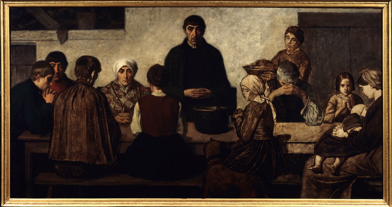 عائلة Benedicite تصلي على الطاولة. رسم تشارلز جروكس ديت ديجرو (1825-1870) (بيلغ.) 1860 صن. 0،78x1،51 م باريس ، متحف دورسيه. بواسطة تشارلز دي جروكس