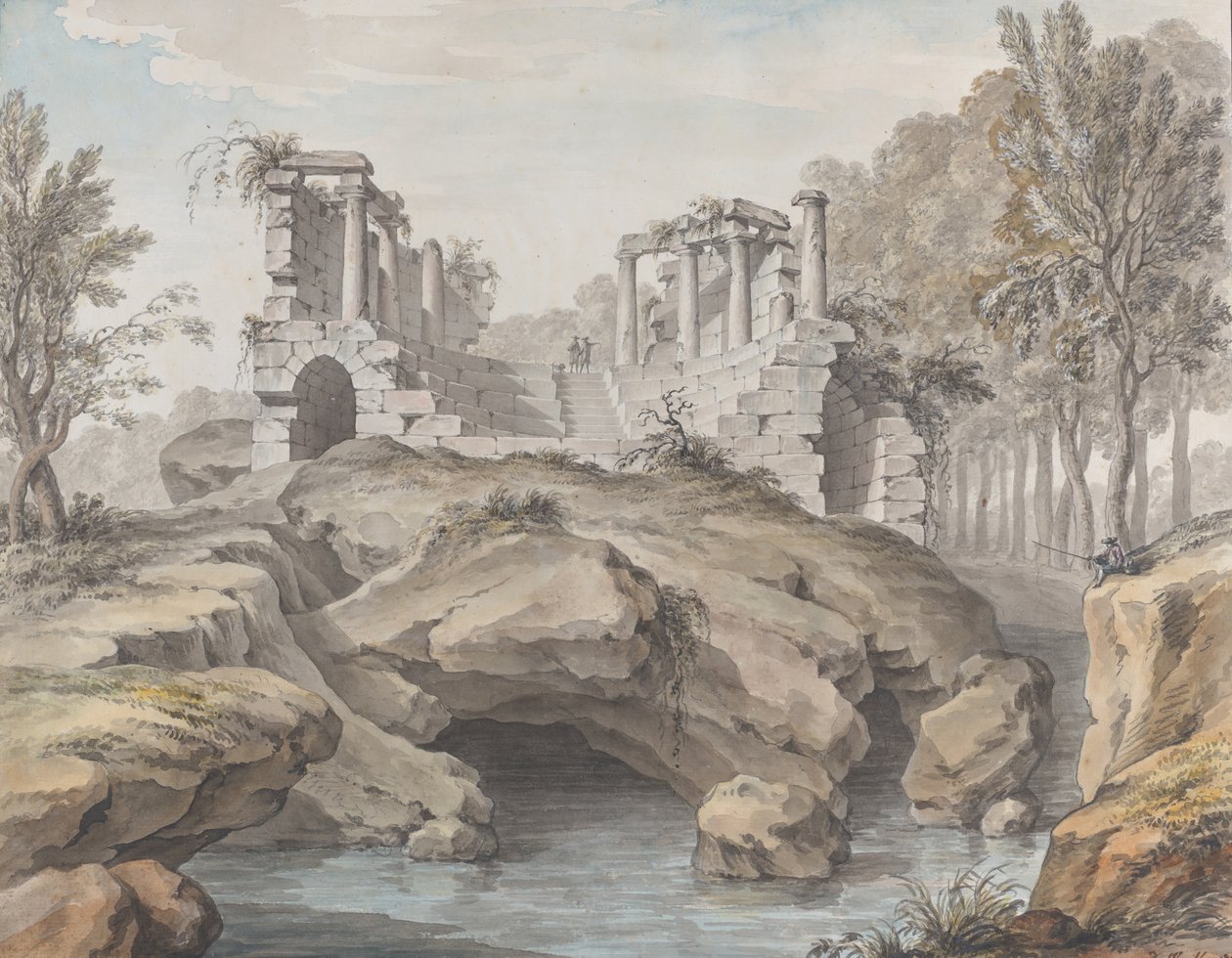 تصميم ل Naumachia ، في حدائق شاتو دينجين ، بلجيكا ، 1782. بواسطة تشارلز دي وايلي