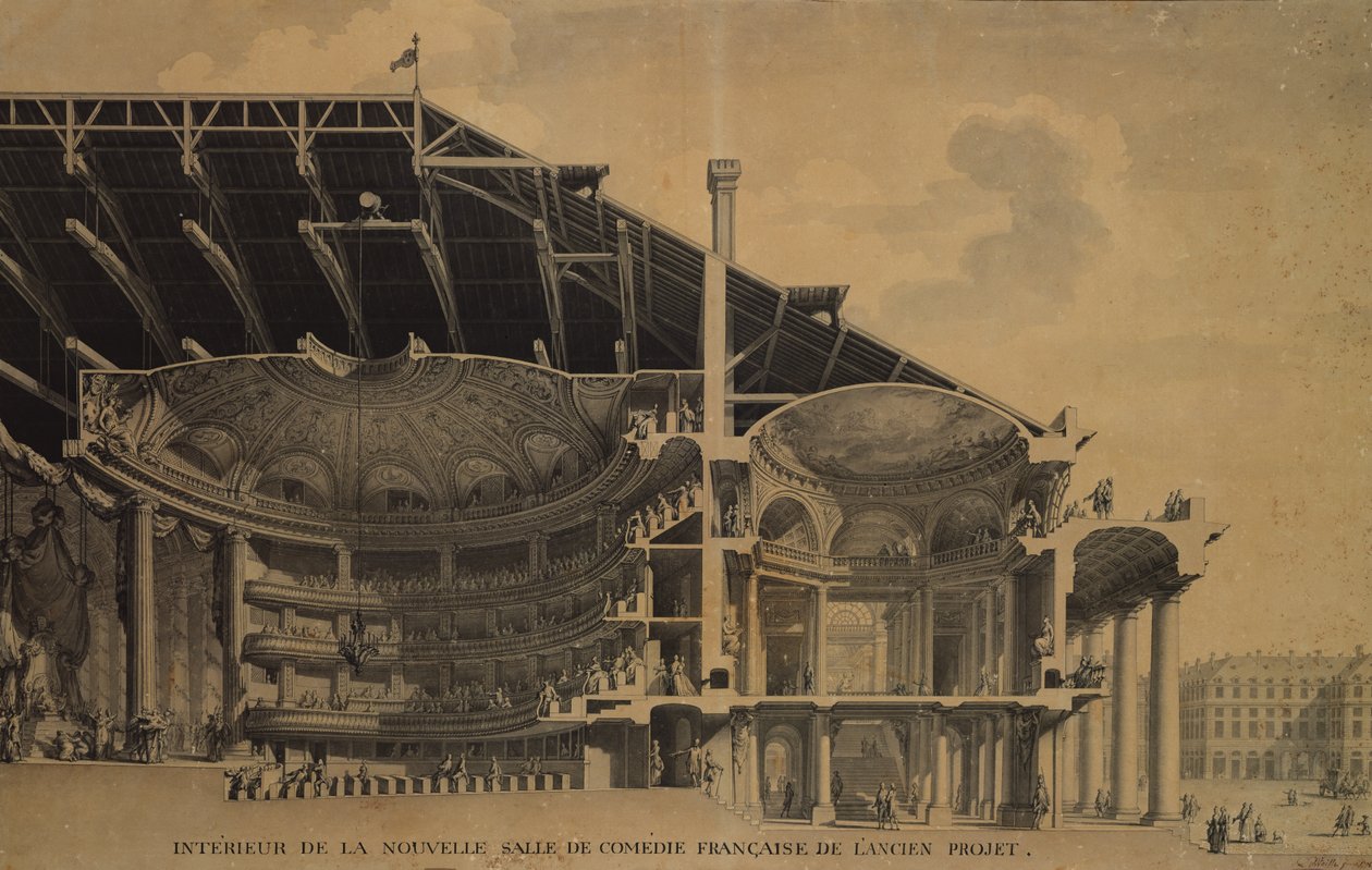 الجزء الداخلي من Salle de Comedie-Française الجديد في Théâtre de lOdéon ، باريس ، 1776 بواسطة تشارلز دي وايلي