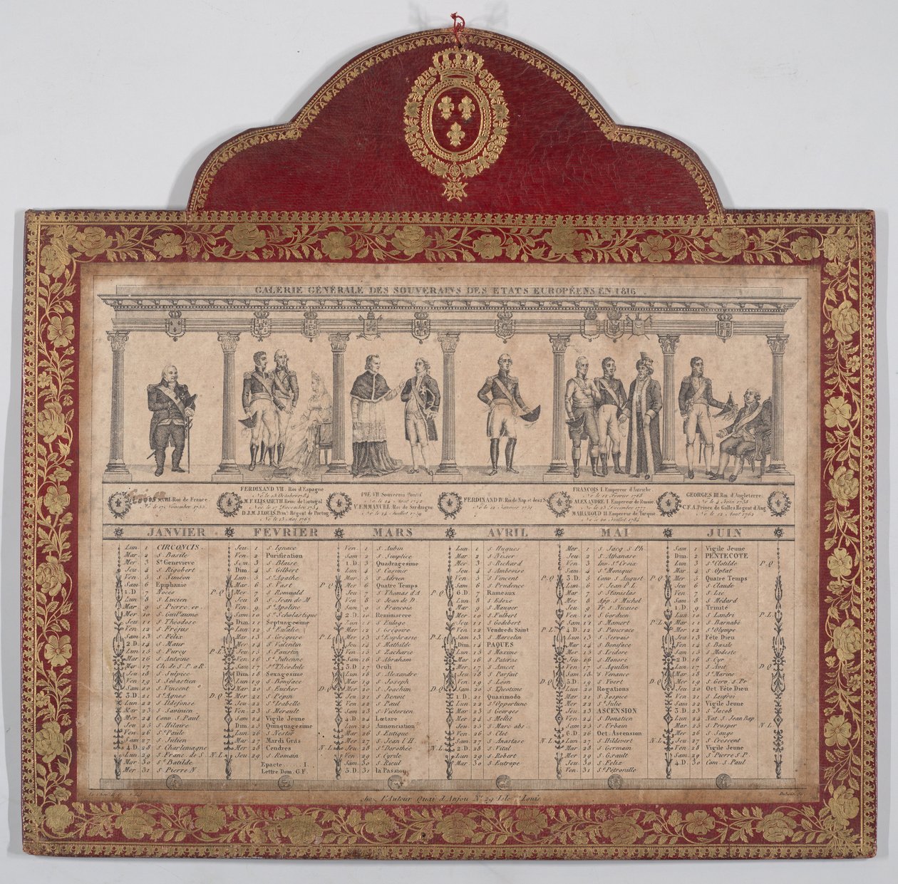 التقويم الفرنسي لعام 1816 ، المعرض العام لملوك الدول الأوروبية ، 1816 بواسطة شوفالييه هنري جيلو