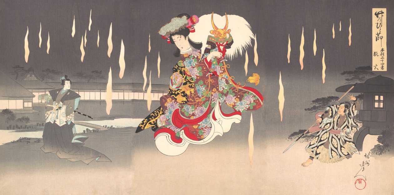 مشهد من Foxfire Kitsunebi من مسرحية Honcho nijushiko ، 1898. ، 1898. بواسطة تشيكانوبو يوشو