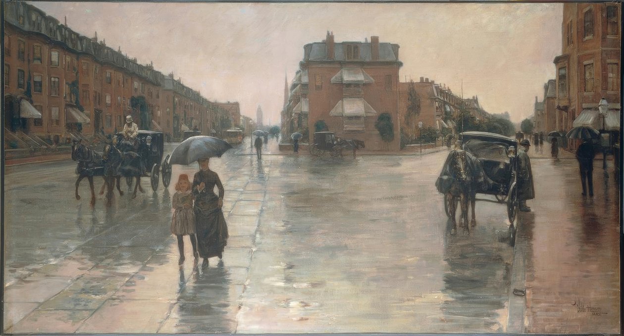 فريدريك تشايلد حسام (1859-1935). يوم ممطر في بوسطن ، 1885. زيت على قماش. بواسطة تشايلد حسام
