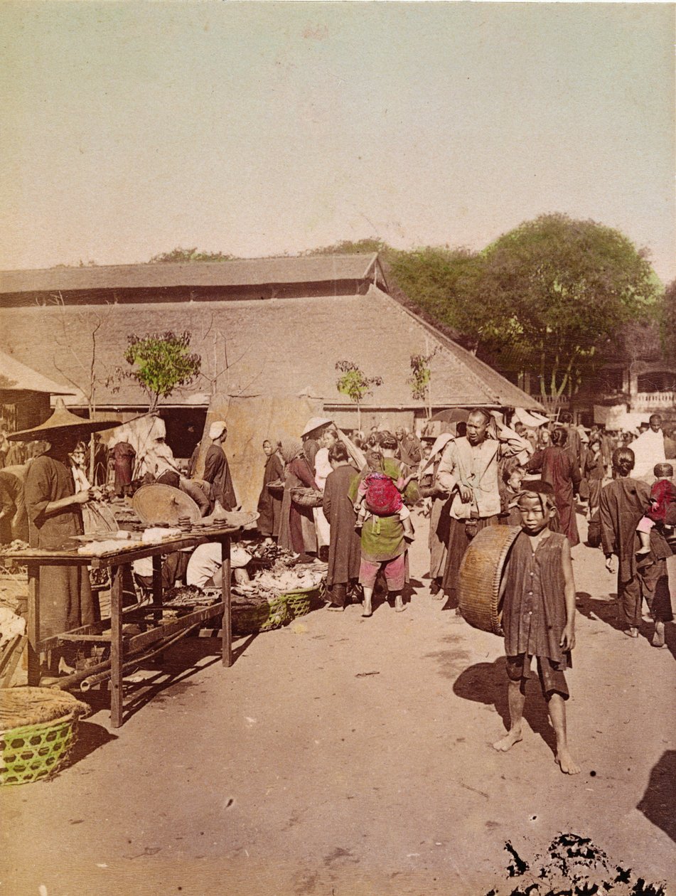 سوق في تونكين ، 1899-1900 (صورة ملونة) بواسطة المدرسة الصينية