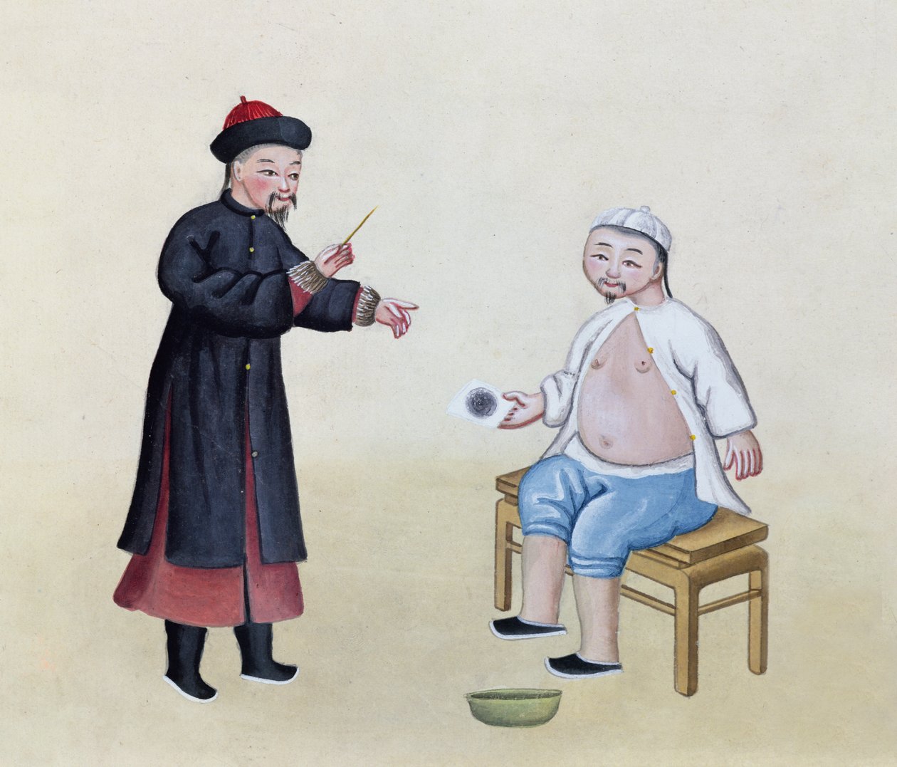 أخصائي الوخز بالإبر مع مريضه ، ج 1785 (مرحاض على ورق) بواسطة المدرسة الصينية