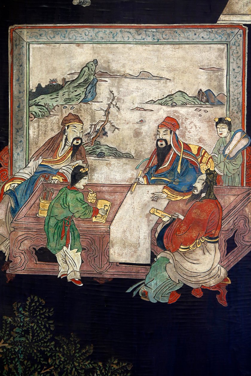 ألواح Coromandel Lacquerwood من الصين ، التفاصيل ، c.1730 بواسطة المدرسة الصينية