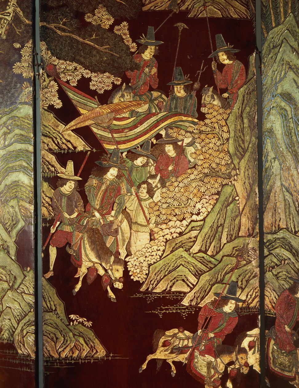 شاشة Coromandel ، ج 1700 بواسطة المدرسة الصينية