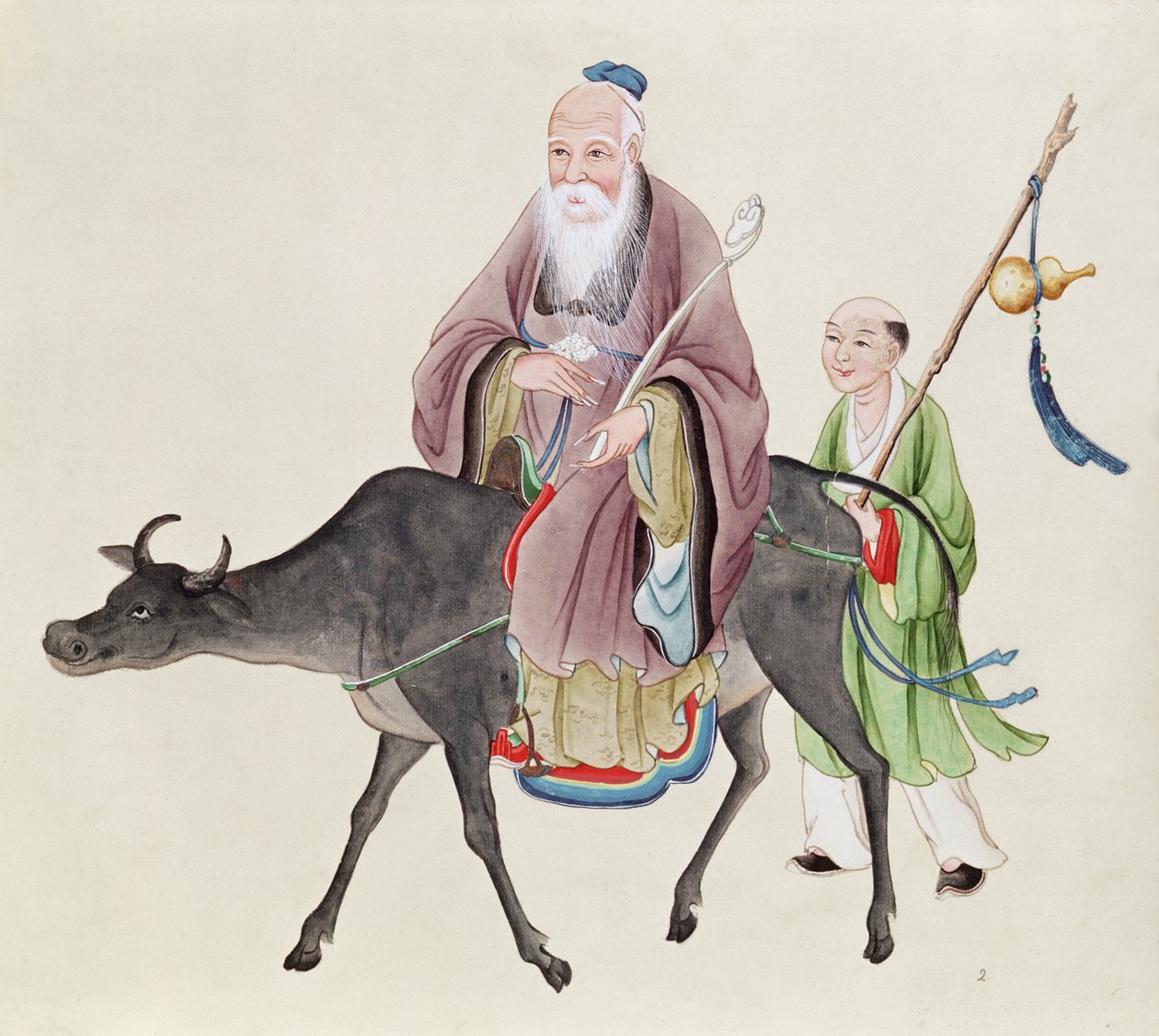 لاو تزو (c.604-531) على جاموسه ، يليه تلميذ (مرحاض على ورق) بواسطة المدرسة الصينية