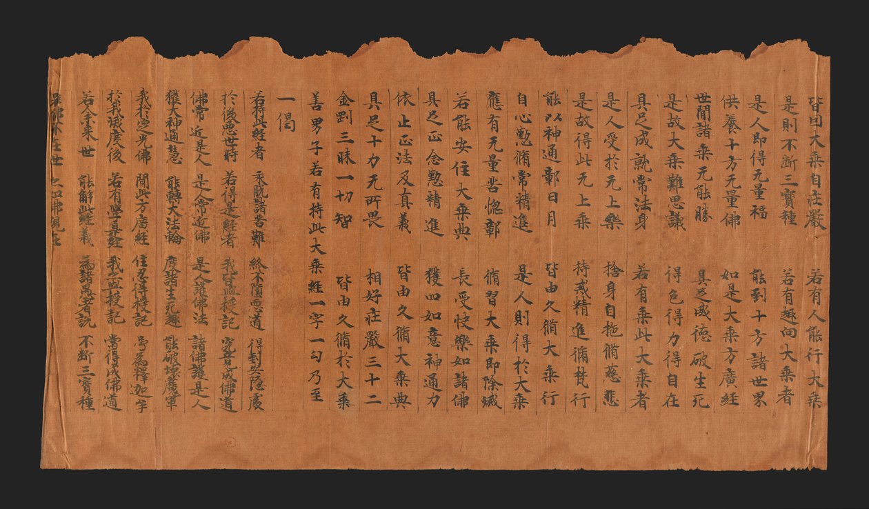 مخطوطة سوترا عن التحصيل الرسمي للبوذية (Datong fangguang chanhui miezui zhuangyan chengfo jing) ، القرنين السابع والثامن (حبر على ورق ألياف التوت) بواسطة المدرسة الصينية