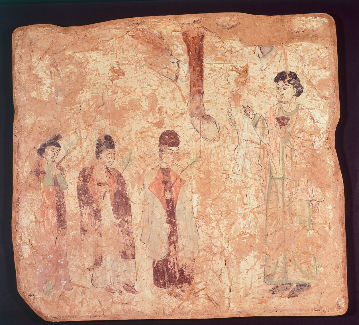 Nestorian subject, perhaps Palm Sunday, mural painting from Cristano Qoco Temple, Xinjiang, China, Chinese Civilization, Tang Dynasty, late 9th century بواسطة المدرسة الصينية
