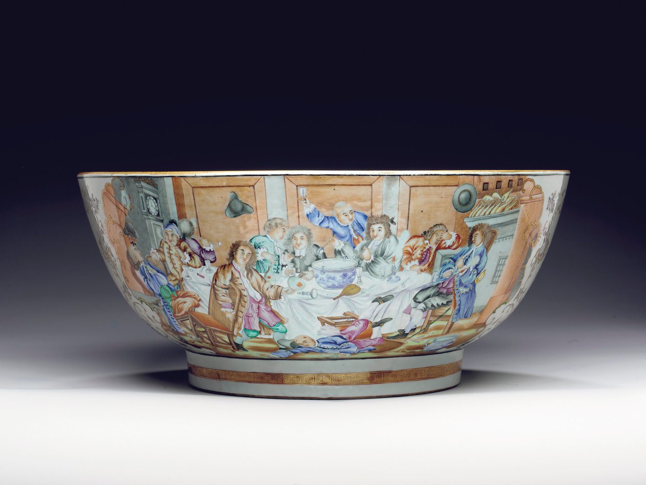 نادر وهائل punchbowl ، حوالي 1775 بواسطة المدرسة الصينية