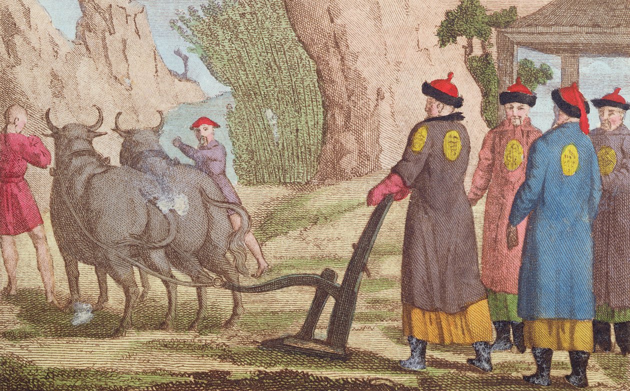 مهرجان الحرث في الصين ، رسم توضيحي للواجهة في La Chine en Miniature ، بقلم جيه بي بريتون ، باريس ، حرره نيبفيو ، 1811 (نقش الألوان) بواسطة المدرسة الصينية