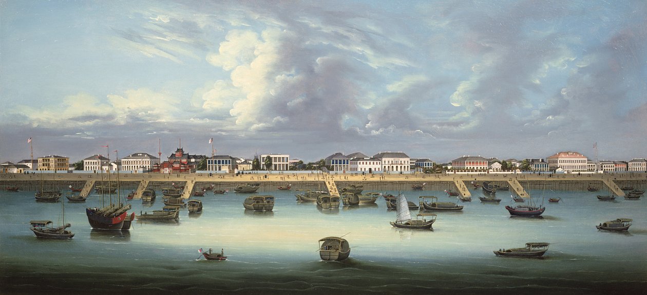 منظر للبوند في شنغهاي ، c.1855 بواسطة المدرسة الصينية