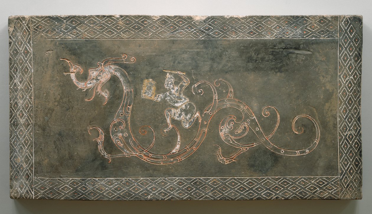 Tomb Brick، 206 BC-AD 09 (آنية فخارية ذات صبغة حمراء وبيضاء) بواسطة المدرسة الصينية المدرسة الصينية
