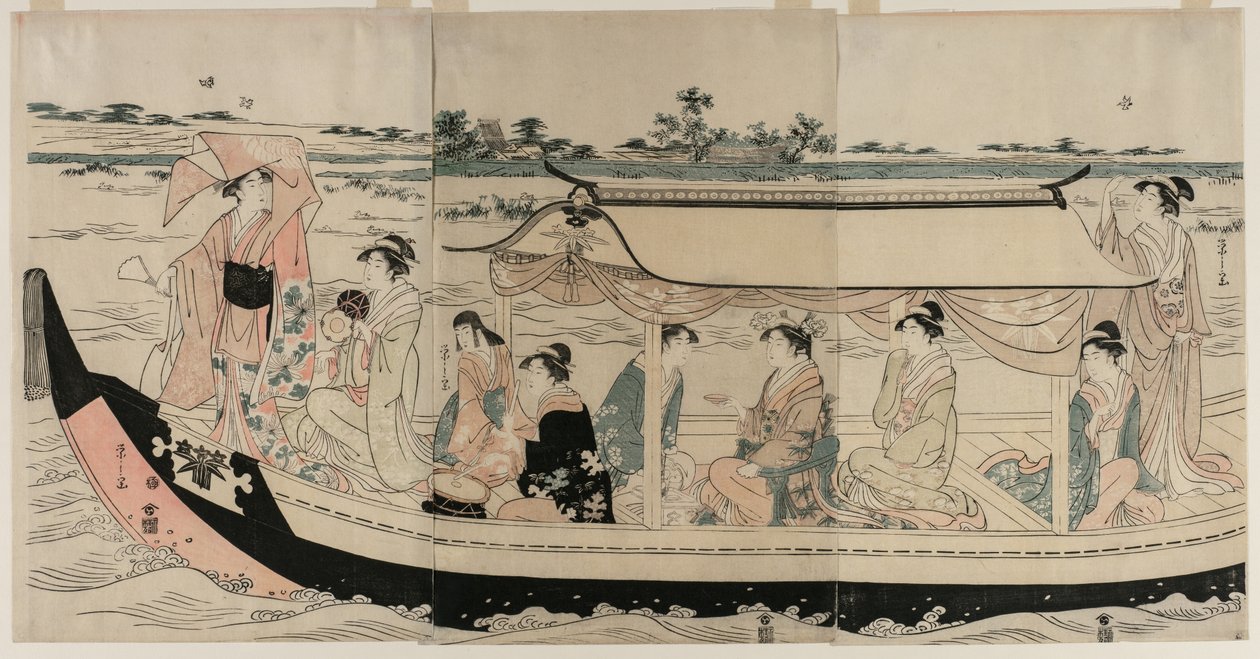 النساء في زورق ممتع على نهر سوميدا ، أوائل عام 1790. بواسطة تشوبونساي إيسي