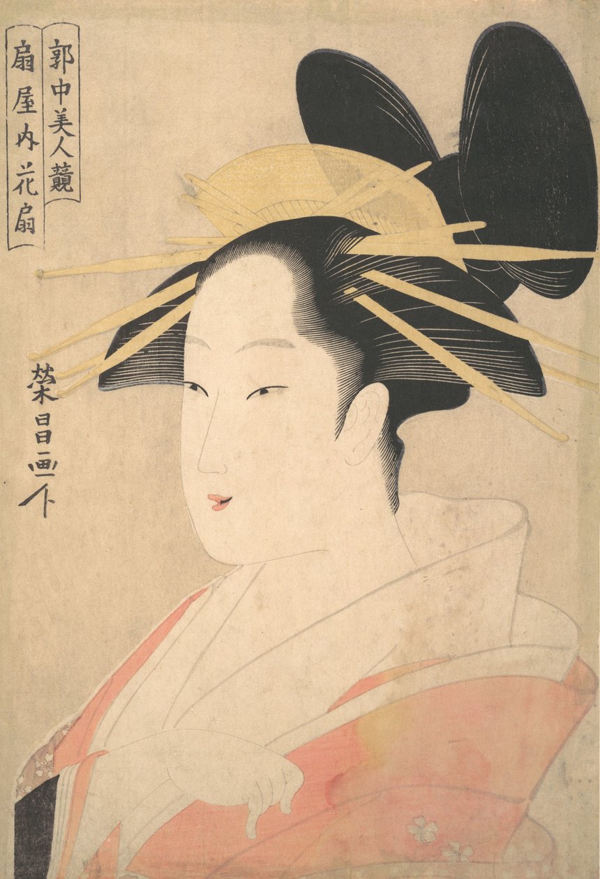 صورة كبيرة للرأس والتمثال النصفي لل Oiran Hanaogi of Ogiya. ، ربما عام 1798 بواسطة Chokosai Eiso